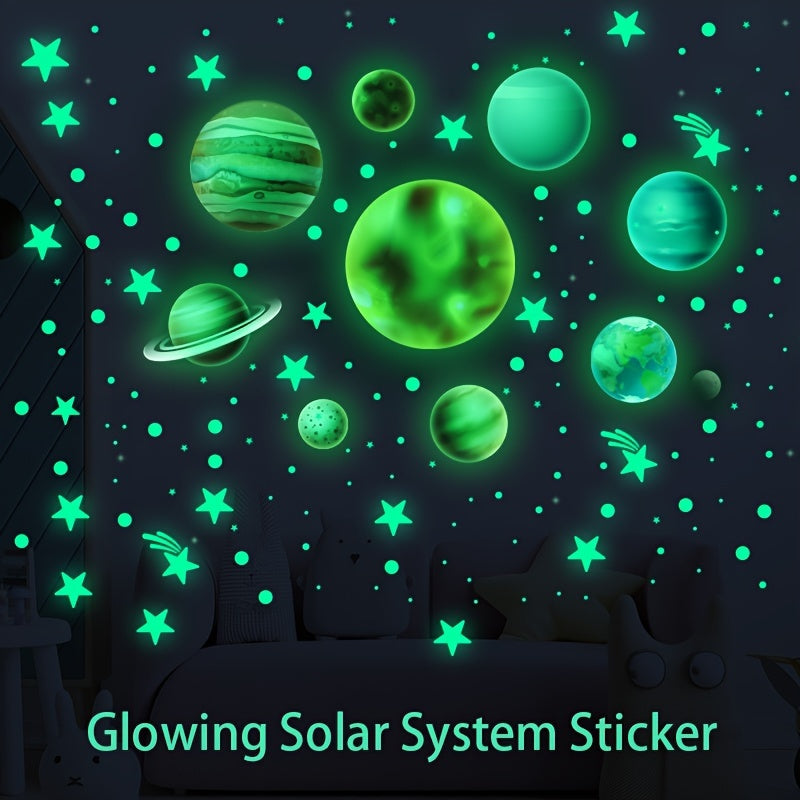 Fluorescent Wall Sticker for Kids Room Dormitory Solar System Galaxy Decor