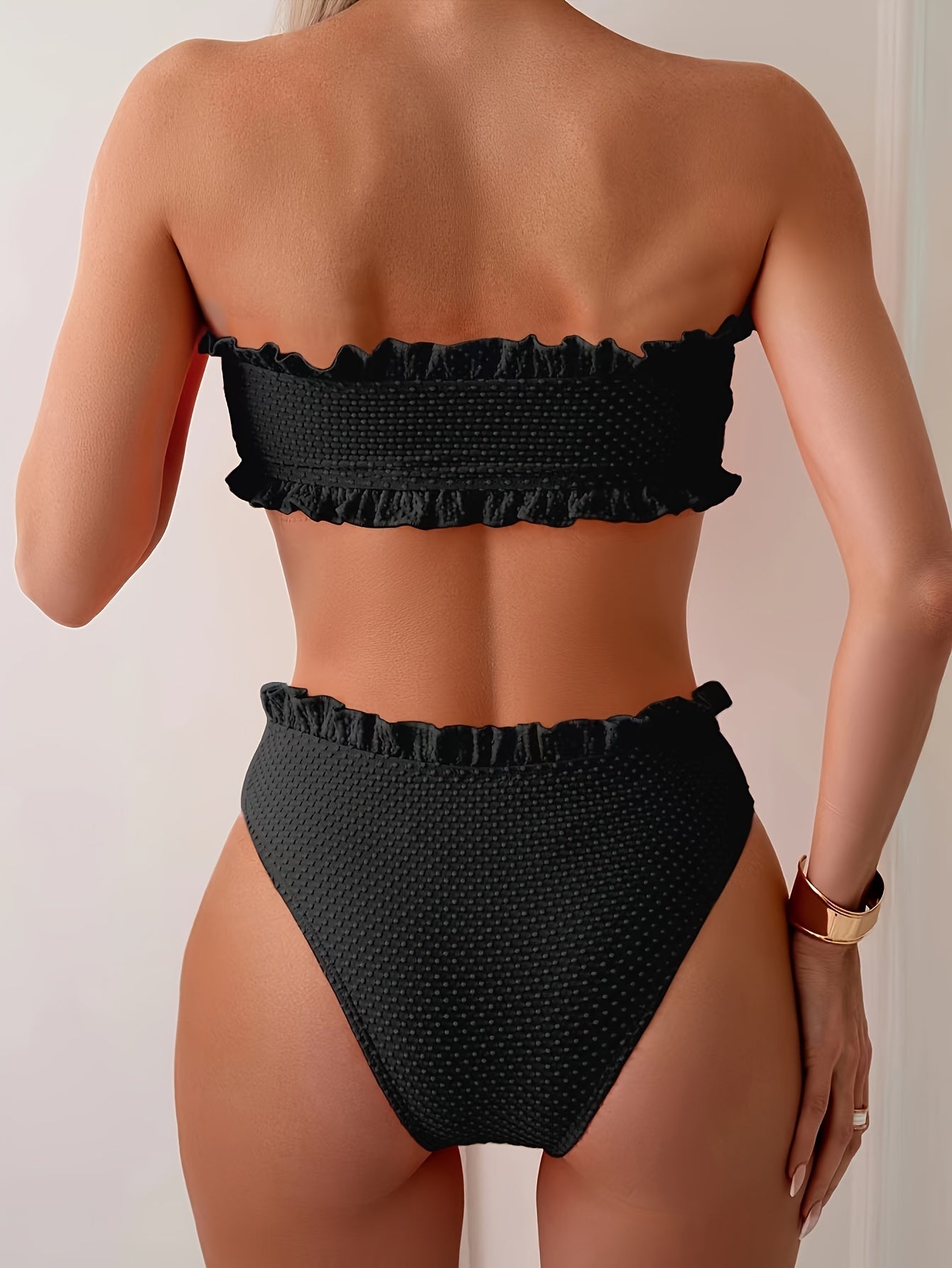 Solid Color Women's Bikini Set High Stretch Knit Polyester Swimsuit