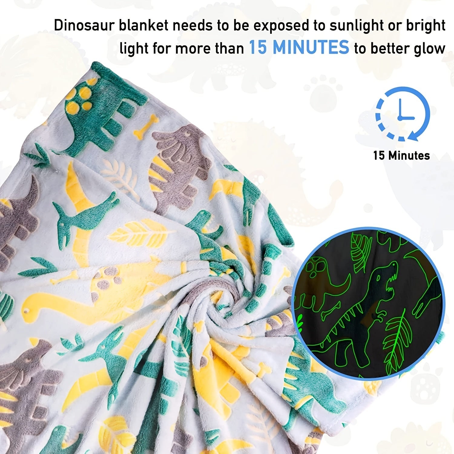Kids Boys Fleece Throw Blanket with Glow-in-the-Dark Dinosaur Design for Birthday Gift