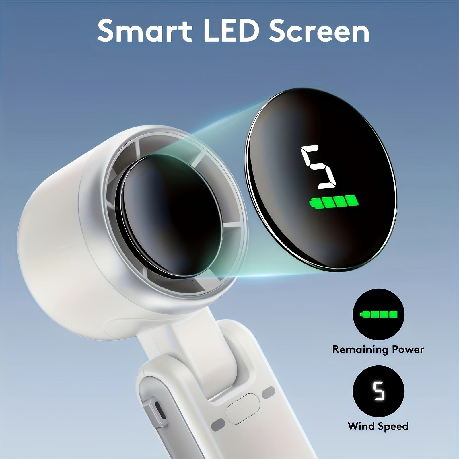 Mini Handheld Fan with 5-Speed Control Digital Display USB Rechargeable for Travel Camping Outdoor Black Gray