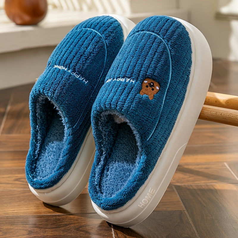 Solid Color Fuzzy Indoor Slippers for Men and Women with EVA Sole Non-Slip Plush Indoor Footwear