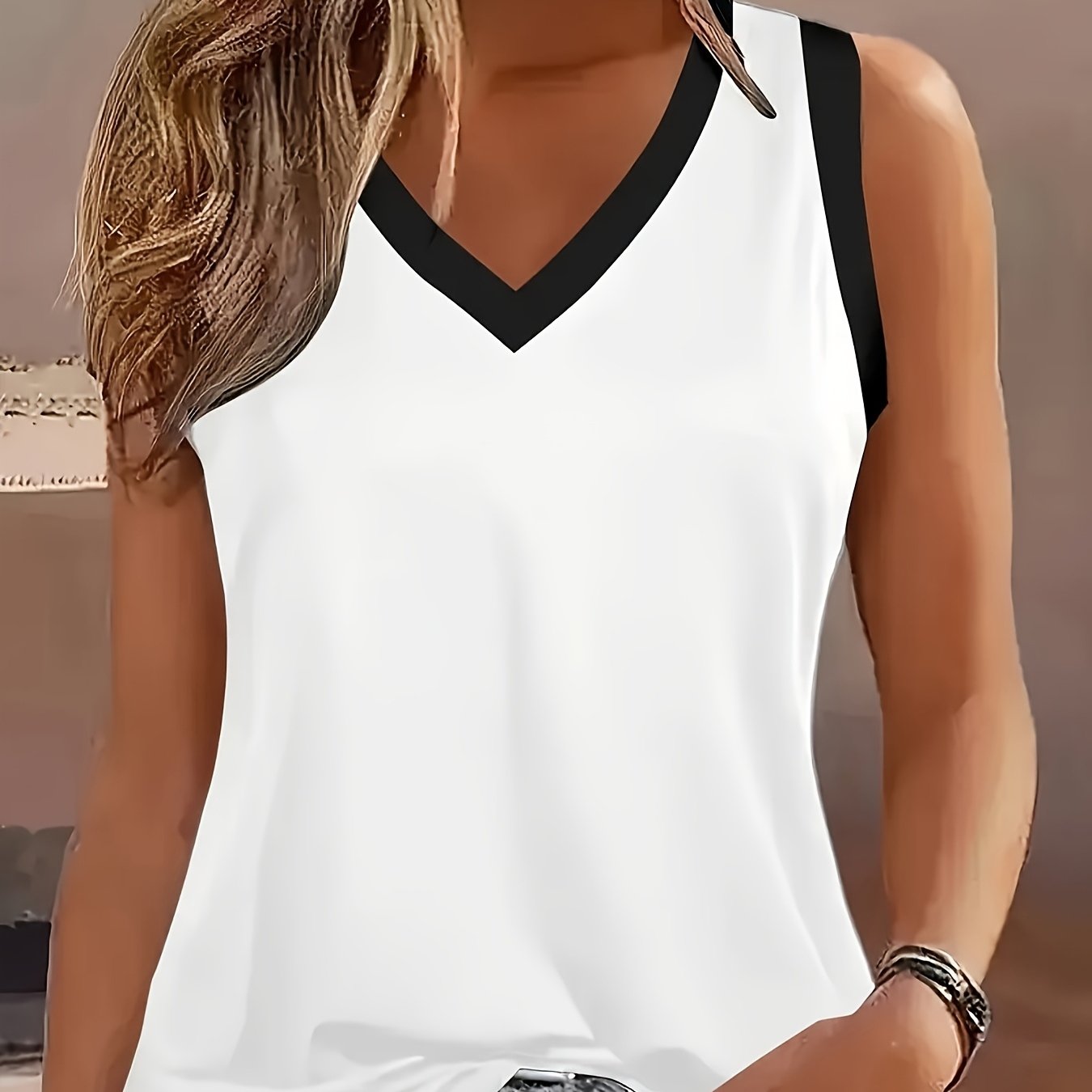 Plus Size Women's V-Neck Sleeveless Tank Top Breathable Summer Casual