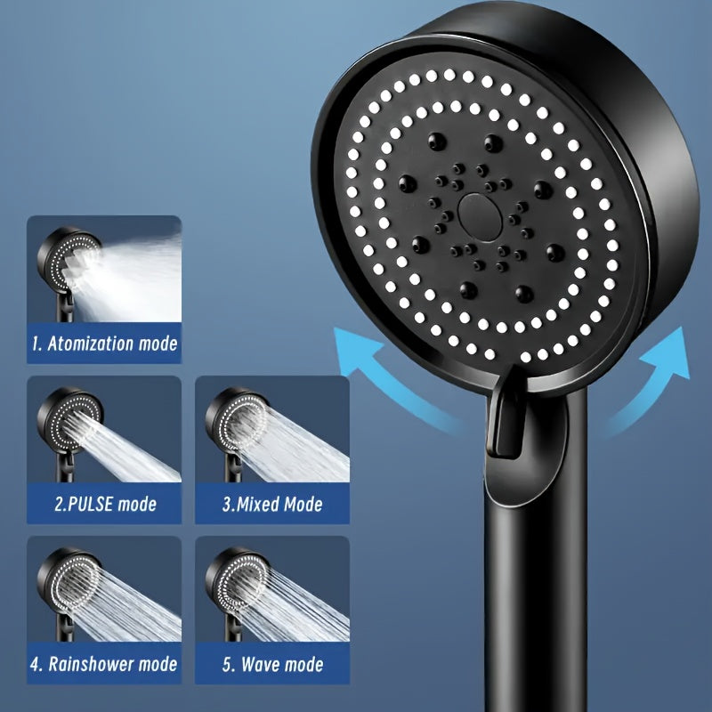 High-Pressure Water-Saving Shower Head with Adjustable Bracket and Flexible Hose