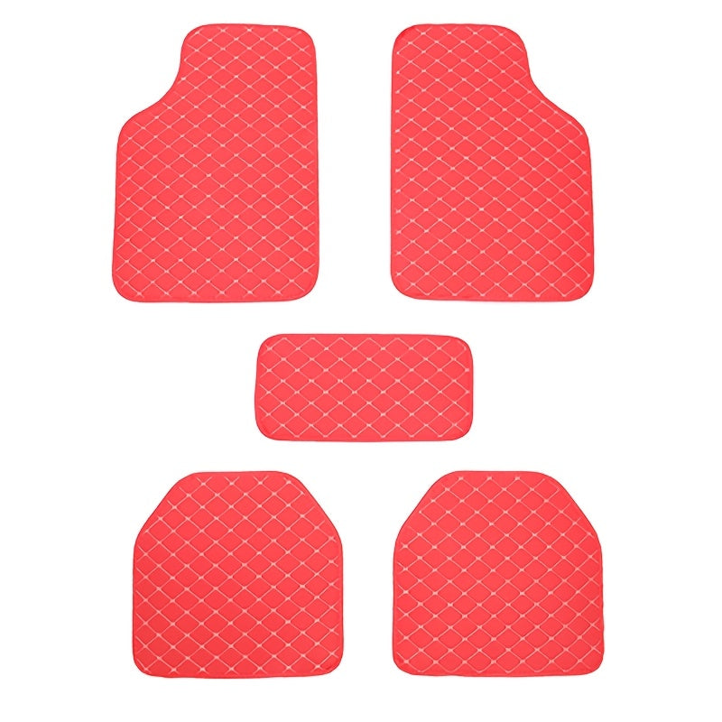 Universal Waterproof PU Leather Car Floor Mats 5 Pack Checkered Pattern