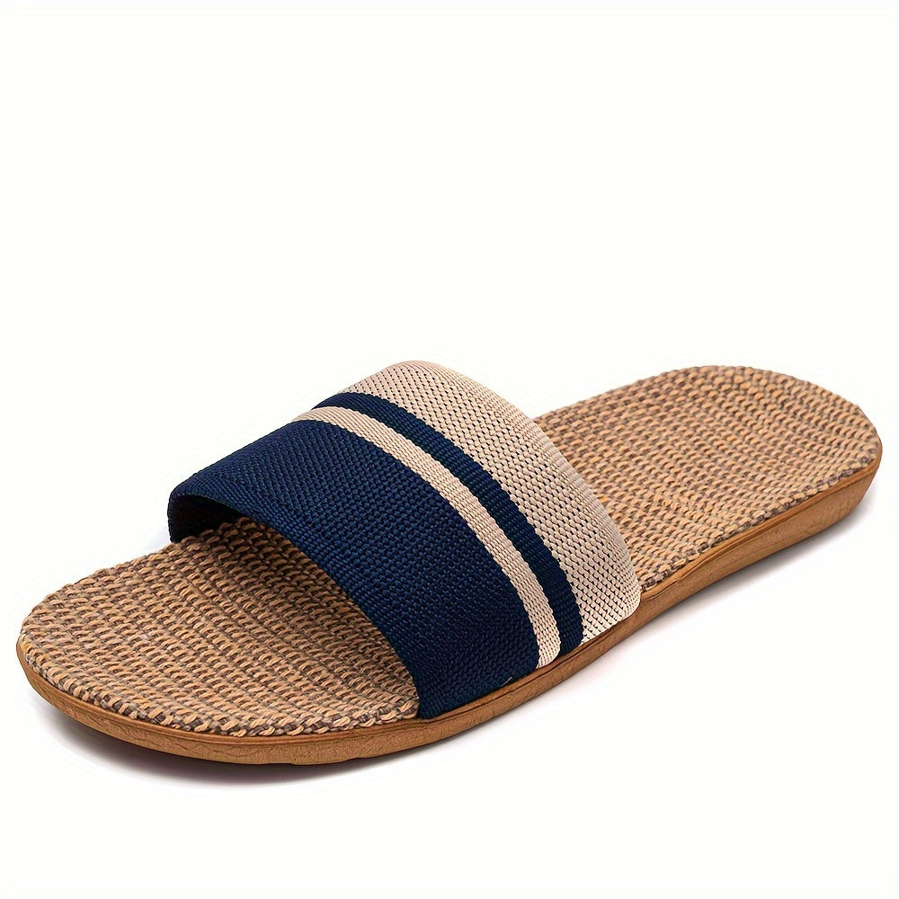Women's Linen Slides Open-Toe Flat Summer Sandals Indoor Outdoor Size 6-10.5