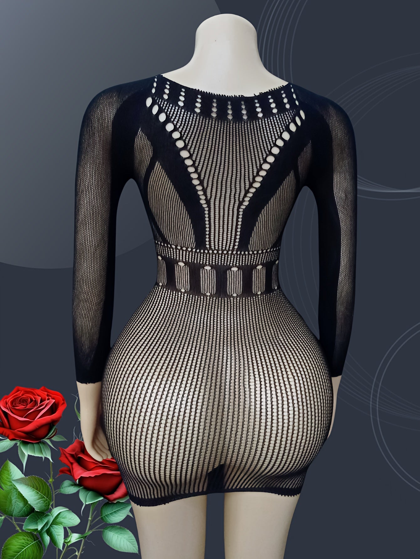 Vestido de manga larga con malla hueca de talla grande y recortes