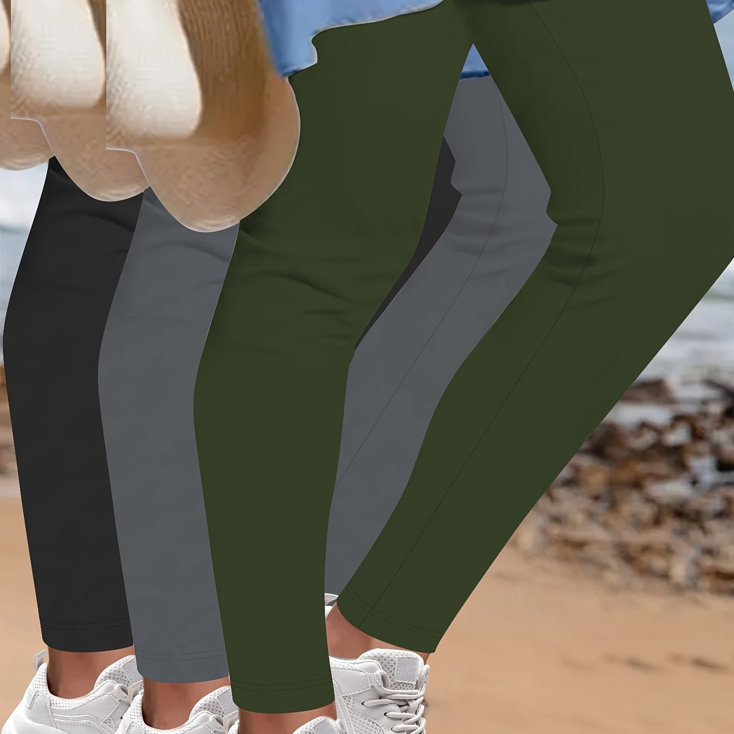 Plus Size Cropped Leggings Women High Stretch Polyester Solid Breathable 3-Pack