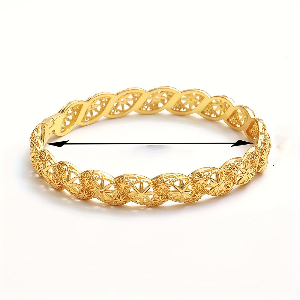Gold Plated Hollow Cuff Bracelet with Octagonal Flower Design for Women