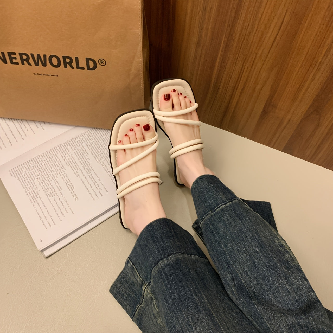 Women's Slip-On Backstrap Sandals Faux Cover Open-Toe Summer Slippers Black White Brown