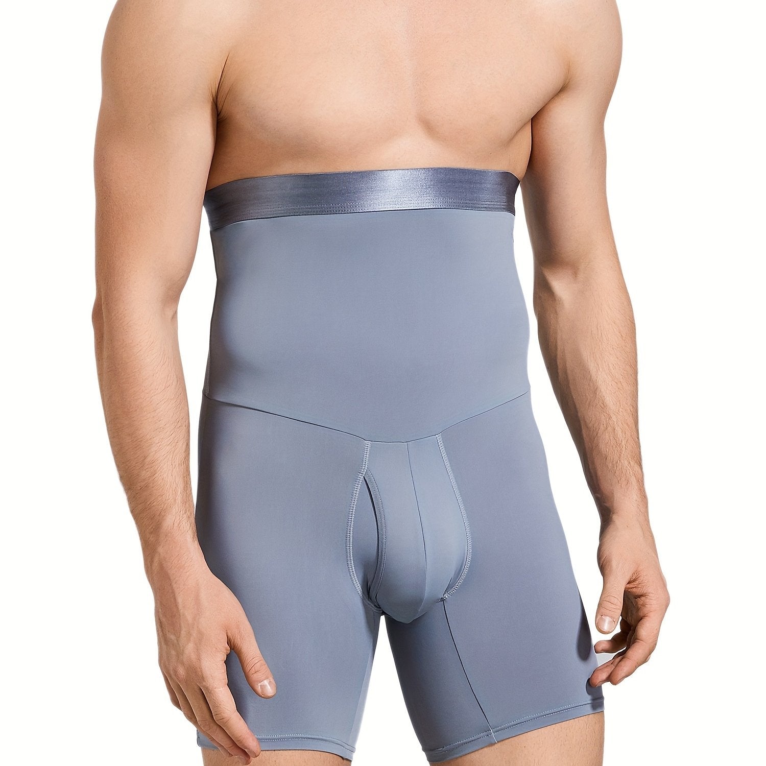 Men's High Waist Tummy Control Compression Shorts Nylon Spandex Athletic Fit Solid Color