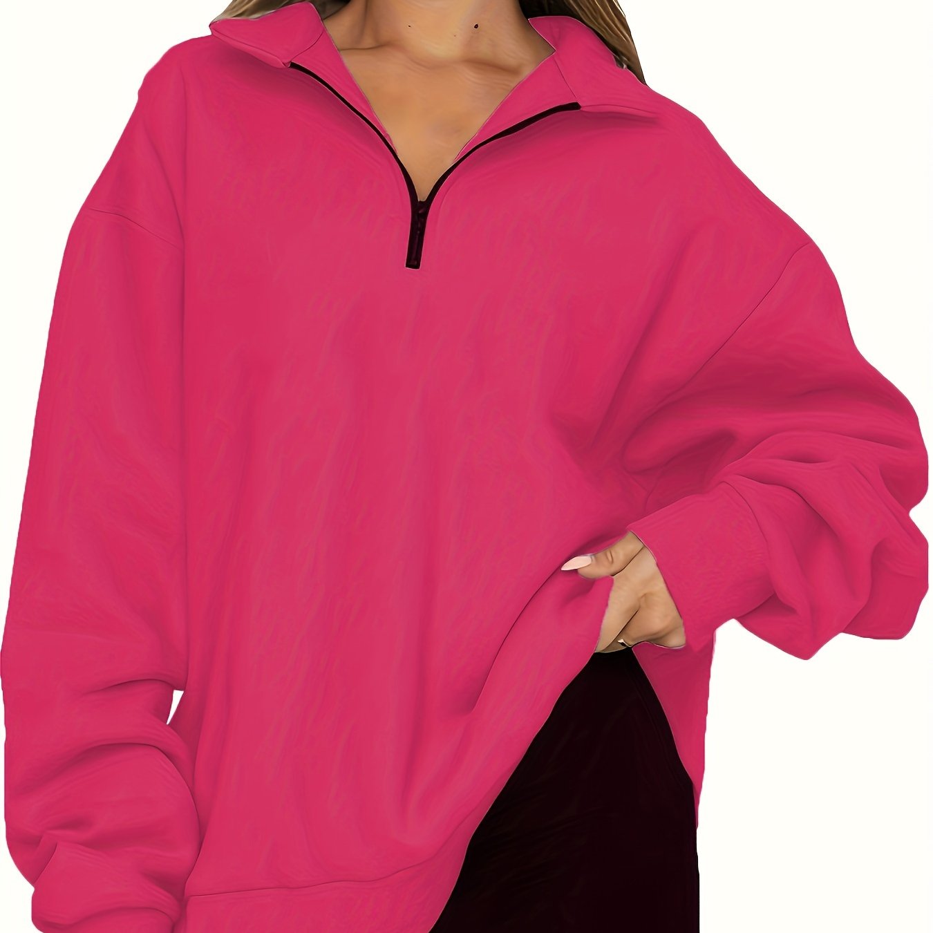 Ayollar uchun yarim-zip pullover svitshot uzun qolli ko'k polyester aralashmasi