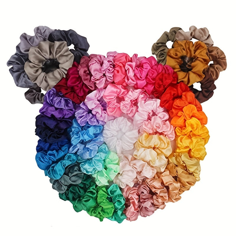 Silk Satin Hair Scrunchies Pack 60 50 20 18 10 Count for Women and Teens