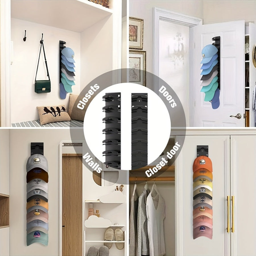 Kuchli yopishqoq devor o'rnatilishi bilan portativ shlyapa tokchasi - 20 ta shlyapani ushlab turadi, erkin turuvchi akril ko'rsatish va saqlash yechimi, eshiklar yoki shkaflar uchun ko'p funksiyali o'rnatish variantlari bilan.