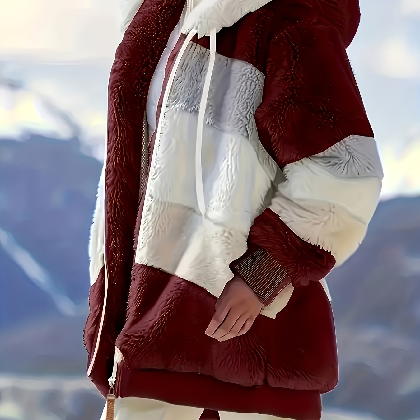 Women's Hooded Knit Hoodie Jacket with Geometric Pattern for Fall and Winter