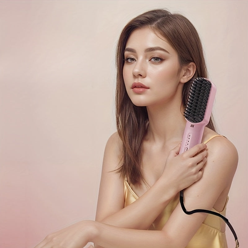 Mini Portable Negative Ion Hair Straightener with Dual-Use Comb Auto Shut-Off Anti-Scald 220V Type C Cord