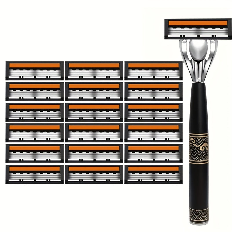 Juego de maquinillas de afeitar manual de acero inoxidable de 3 capas para hombres con hojas de repuesto