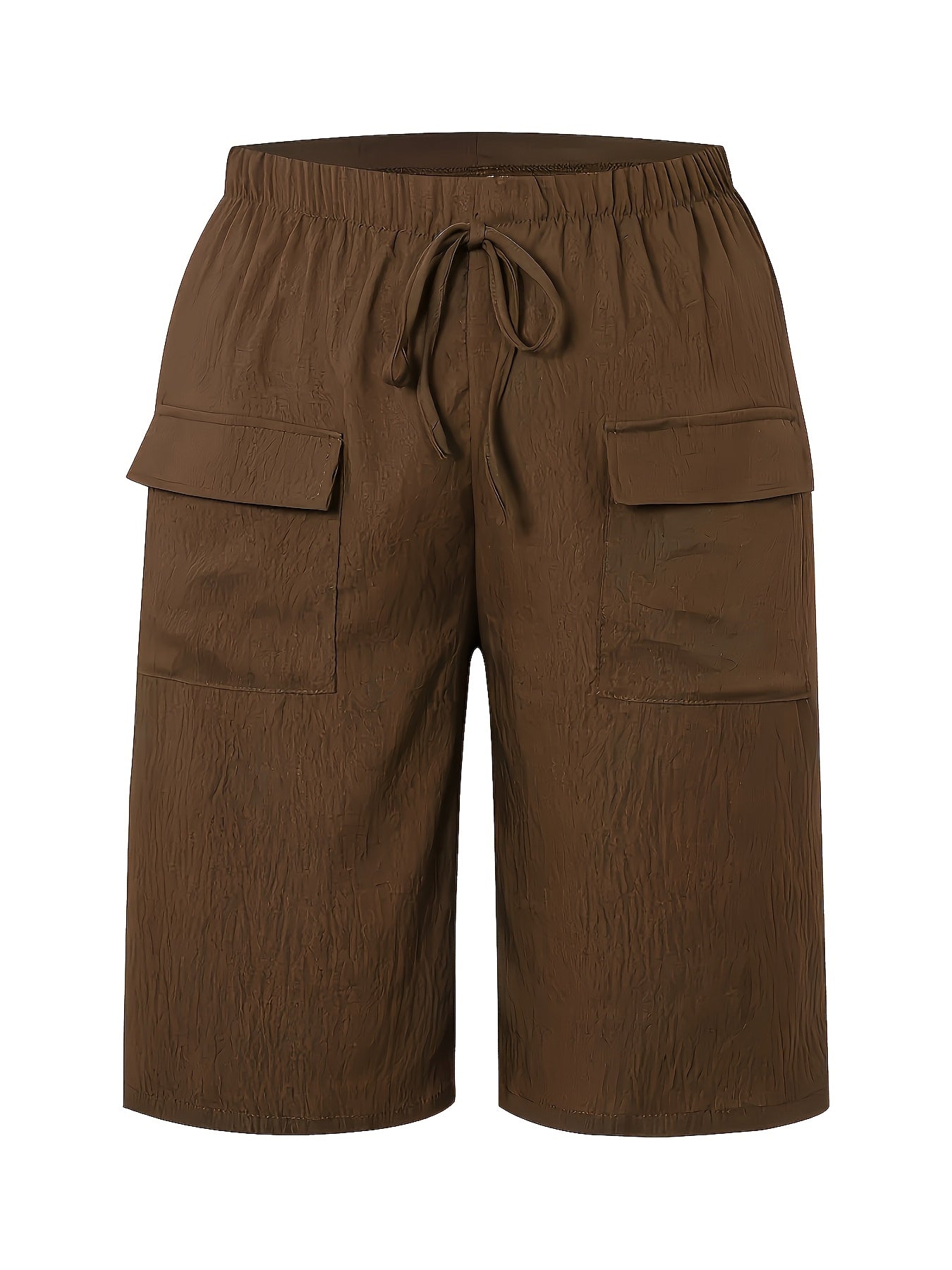 Women's Plus Size Pocket Straight Pants Set Casual Elastic Waist Solid Color