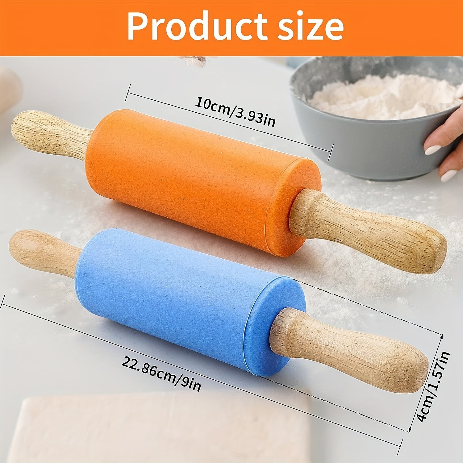 Small Kids Rolling Pin with Wooden Handle and Non-Stick Silicone Dough Roller