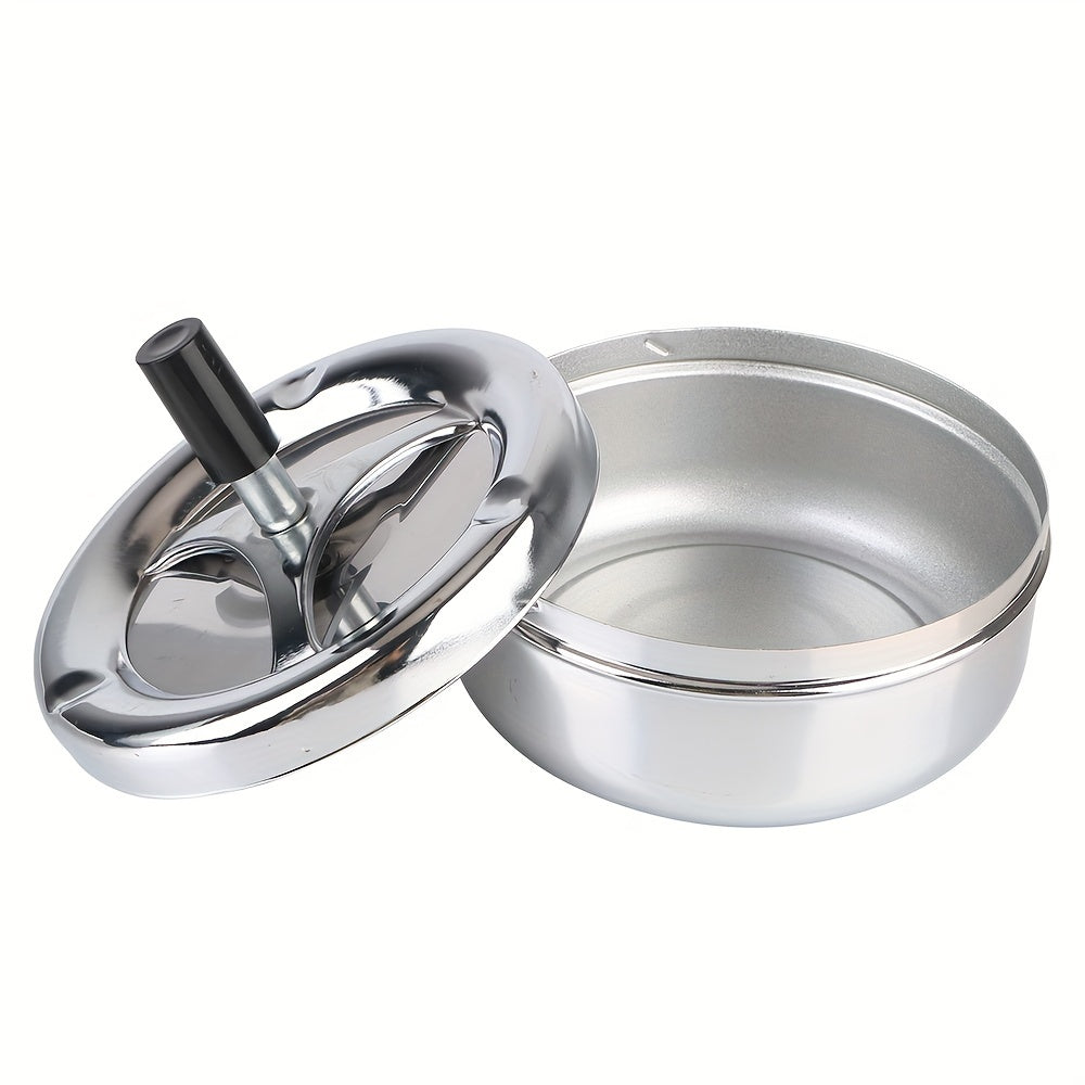 Stainless Steel Round Ashtray with Rotating Lid for Home Office Hotel