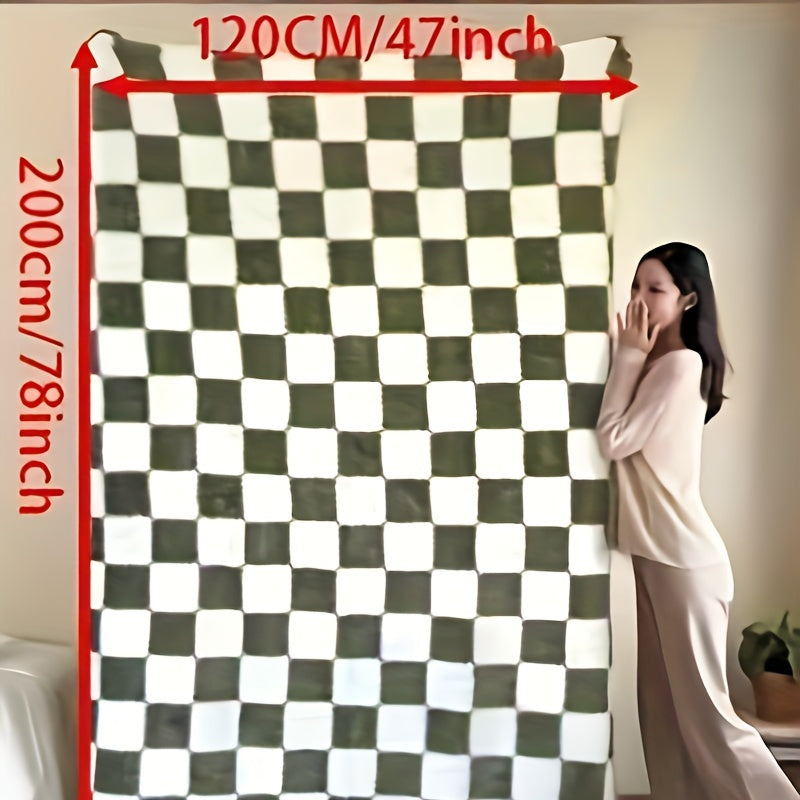 Reversible Plaid Flannel Throw Blanket Soft Polyester Panda Velvet All-Season Bedding Home Decor Pets Travel