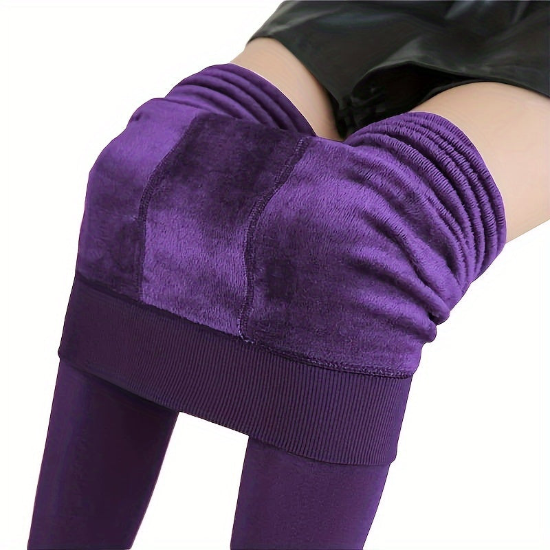 Women's Thermal Velvet-Lined Pantyhose Black Warm Stretchy Leggings for Cold Weather