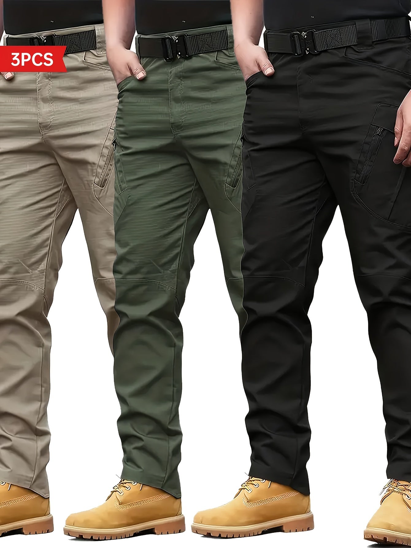 Men's Cargo Pants Outdoor Hiking Tactical Non-Stretch Polyester Durable Cargo Pants with Multiple Pockets in Beige Olive Green Black