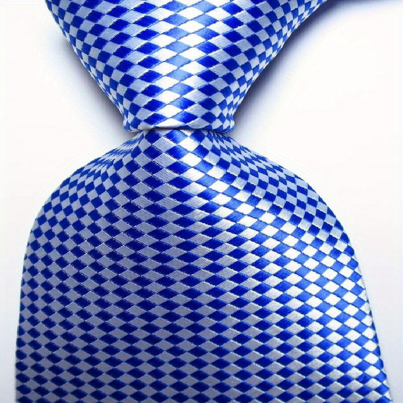 Men's Jacquard Woven Necktie Set Pink Yellow Black Plaid 8.99 cm