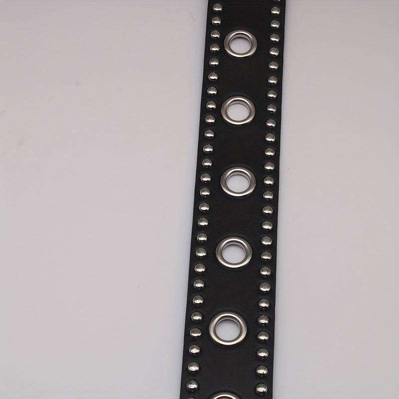 Unisex Black PU Belt with Punk Eyelet Rivets and Studs for Jeans and Pants