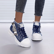 Ayollar uchun Chunky Sole yuqori cho‘ntakli sport poyafzali Leopard print qirqilgan bo‘lak
