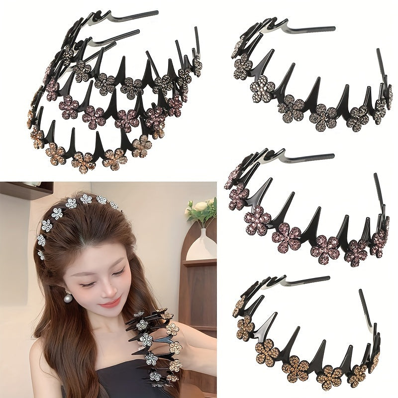 Women Rhinestone Flower Headband Boho Style Daily Wear Washing Face Accessory