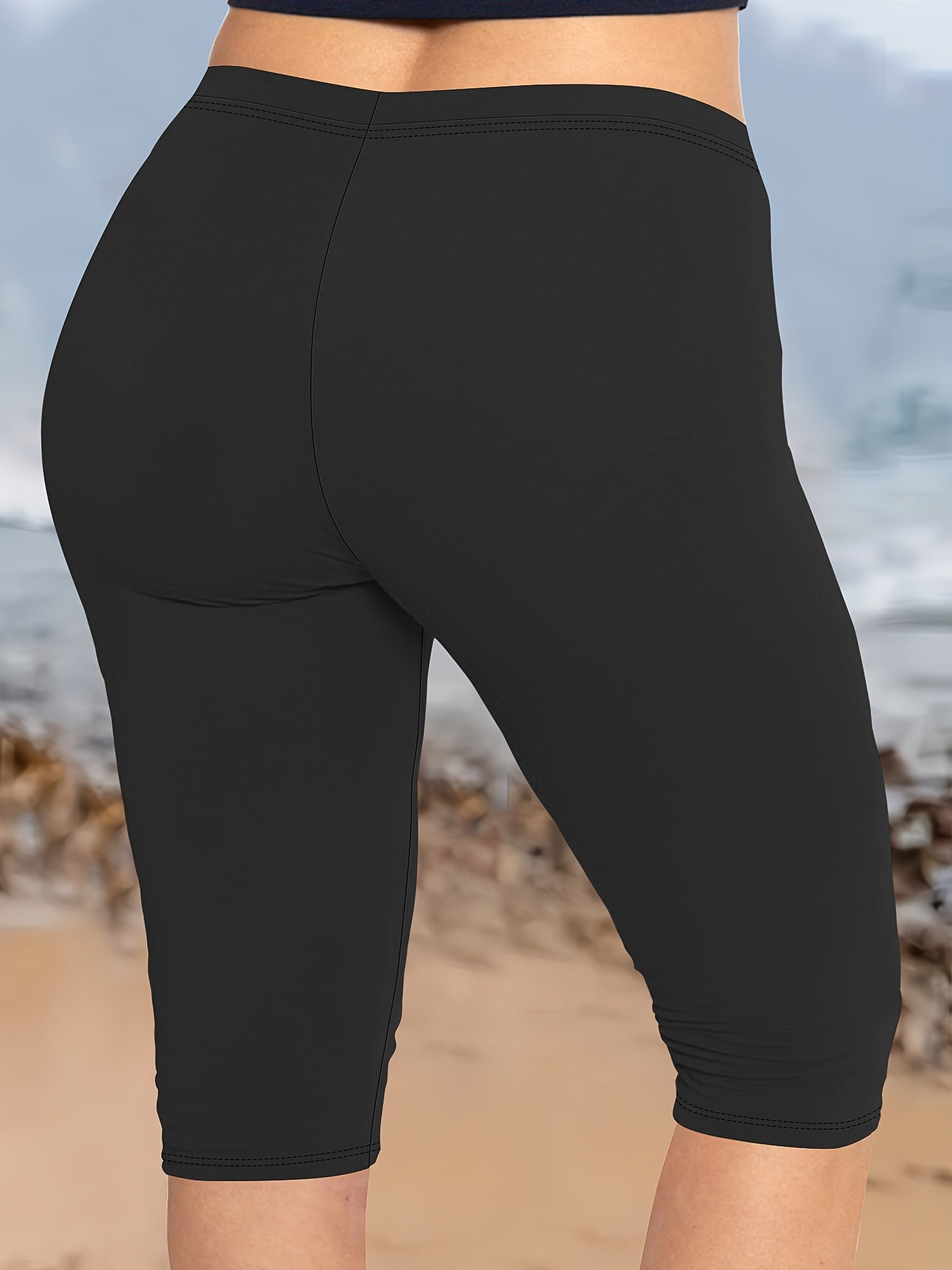 Pantalones capri de mujer de talla grande, de tiro alto y elástico, color sólido, verano casual