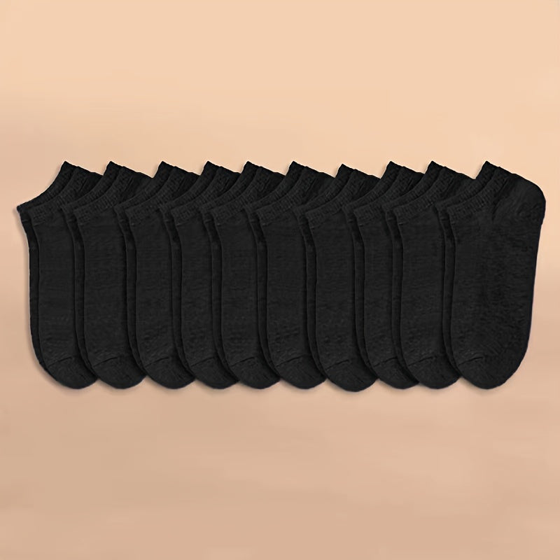 Unisex Ankle Socks 10 Pairs Lightweight Solid Color Polyester Spandex