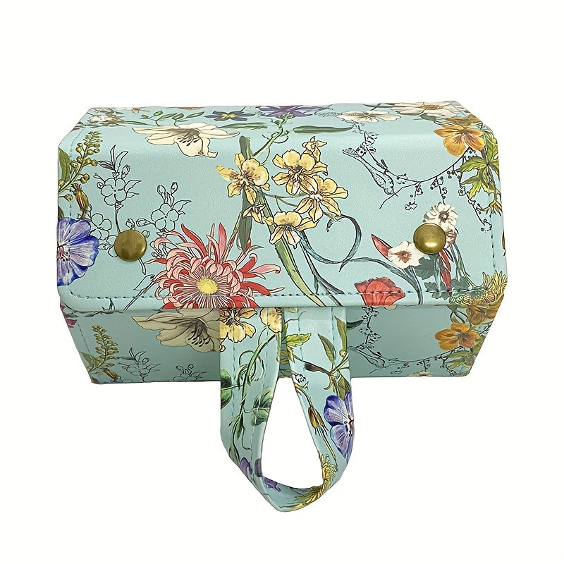 Travel Eyewear Organizer with 6 Slots Foldable Hanging Glasses Storage Box in Retro Floral Design