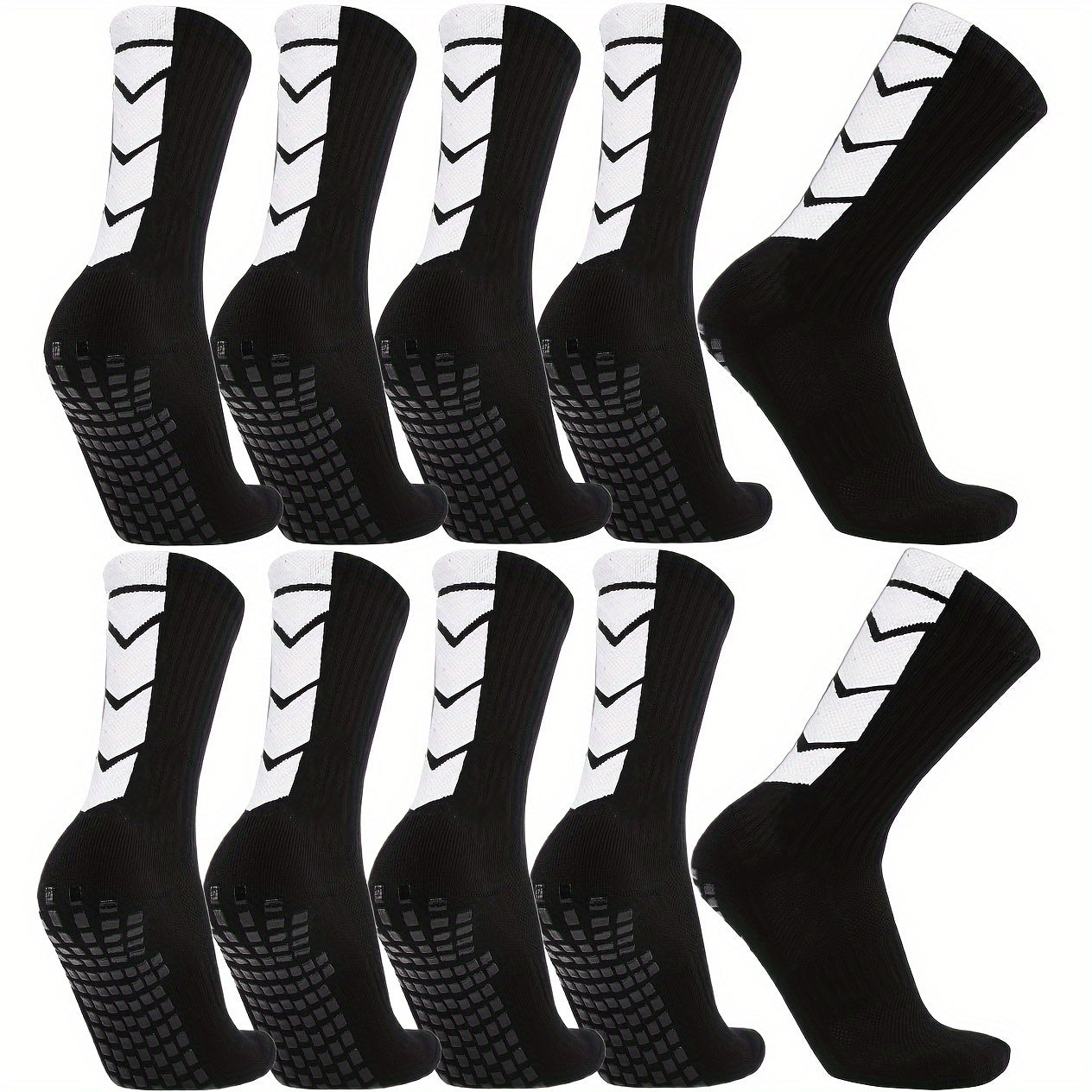 10 Pairs Unisex Athletic Sports Socks with Geometric Pattern Non-Slip Grip Knit Polyester for Soccer Basketball Skateboarding Rugby