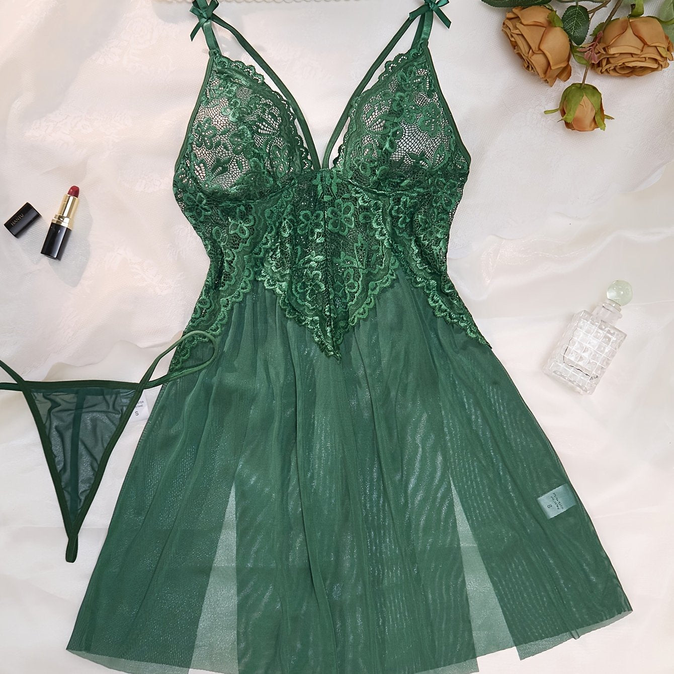 Вельветовое сетчатое платье-суспензор, без спинки, комплект бабидолл, романтичное нижнее белье для интимных ночей