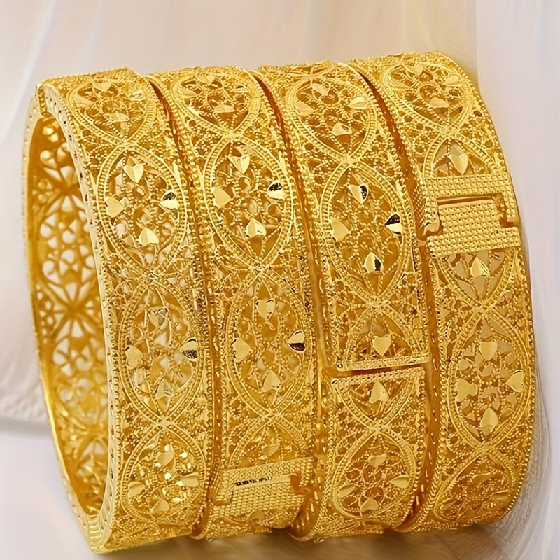 Set of 4 Gold-Plated Middle Eastern Style Dubai Bracelets for Women and Girls