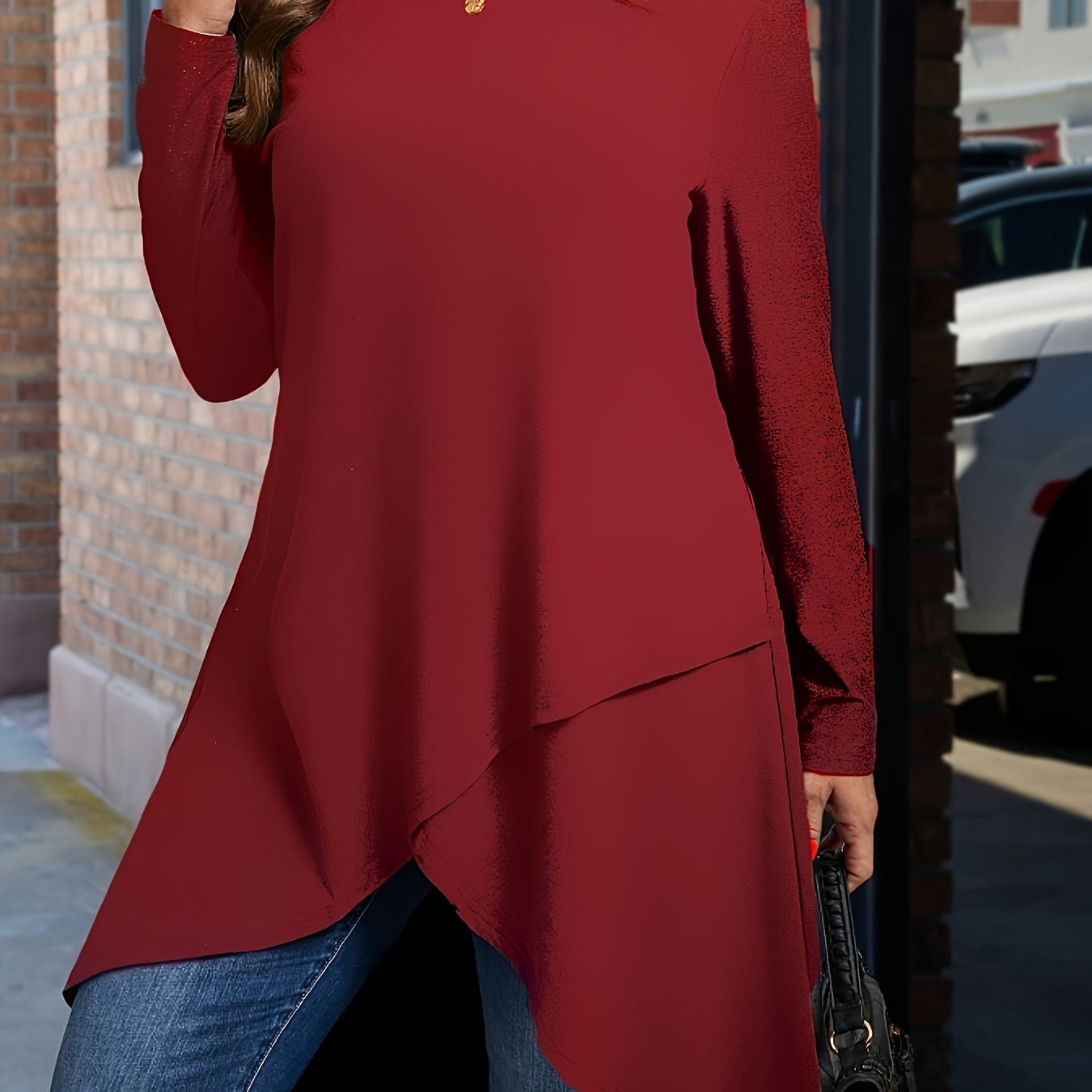Women's Plus Size Long Sleeve T-Shirt Polyester Spandex Crew Neck Solid Color