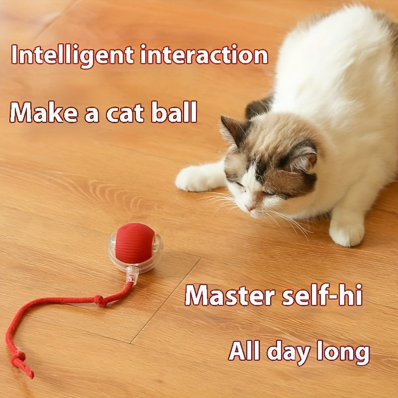 Rechargeable Silicone Cat Toy Ball with Tassel Stick Self-Rotating Indoor Play