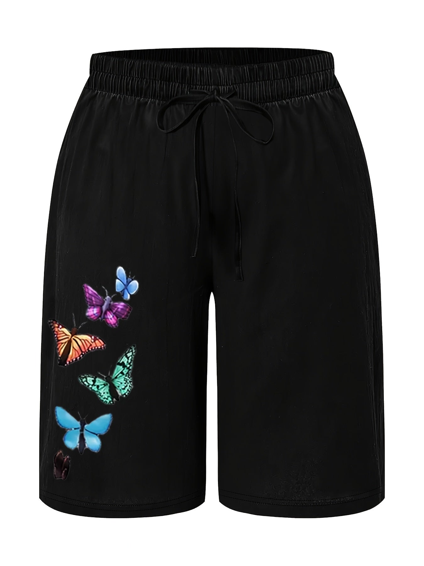 Women's Plus Size Summer Shorts Lightweight Polyester Butterfly Print Elastic Waist