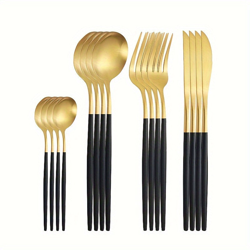 Juego de cubiertos de acero inoxidable de 16 piezas para cenas de bistec y postres