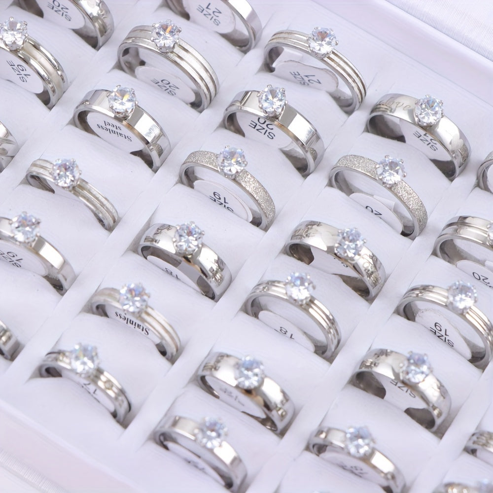 Unisex Stainless Steel Ring with 15-Color Enamel and Diamond Accents for Engagements