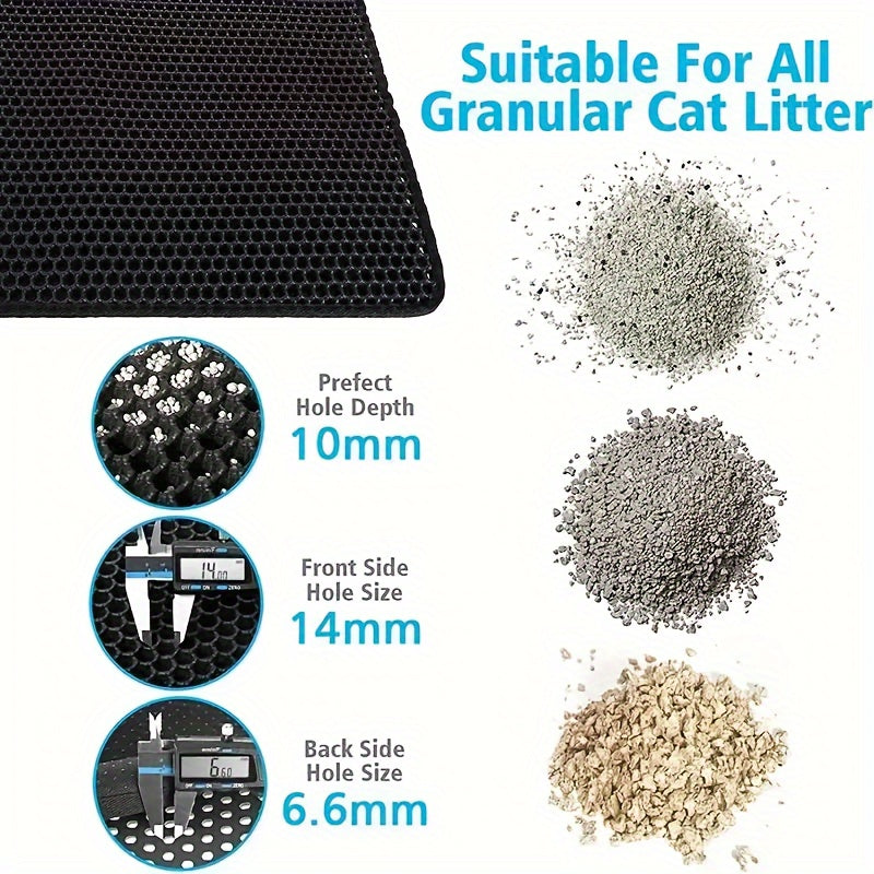 Alfombra grande de doble capa para arena de gato con patrón de panal, material EVA, anti salpicaduras