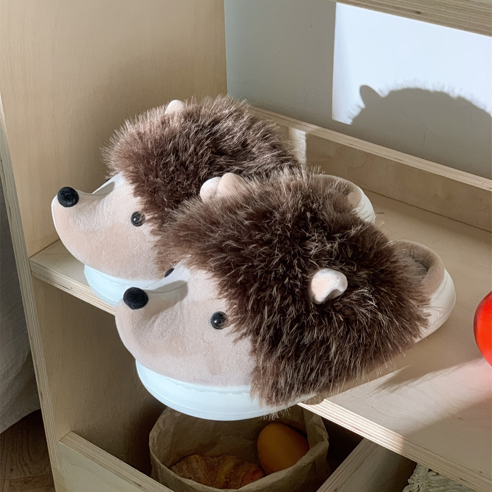 Women's Plush Hedgehog Slip-On Slippers, Soft Fabric Indoor Outdoor