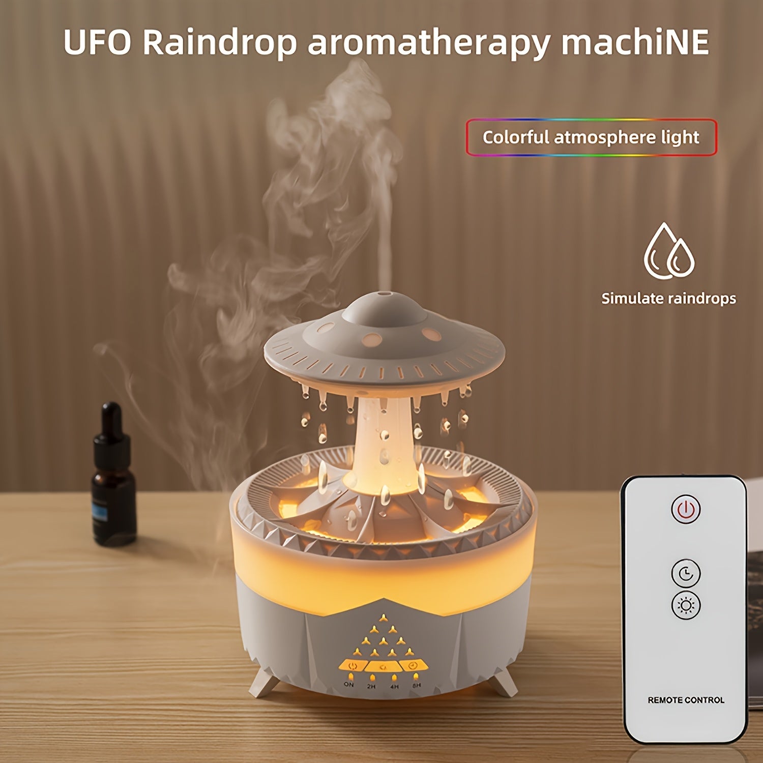Large Capacity UFO Design Volcano Aromatherapy Humidifier with Colorful Light Remote Control European Plug