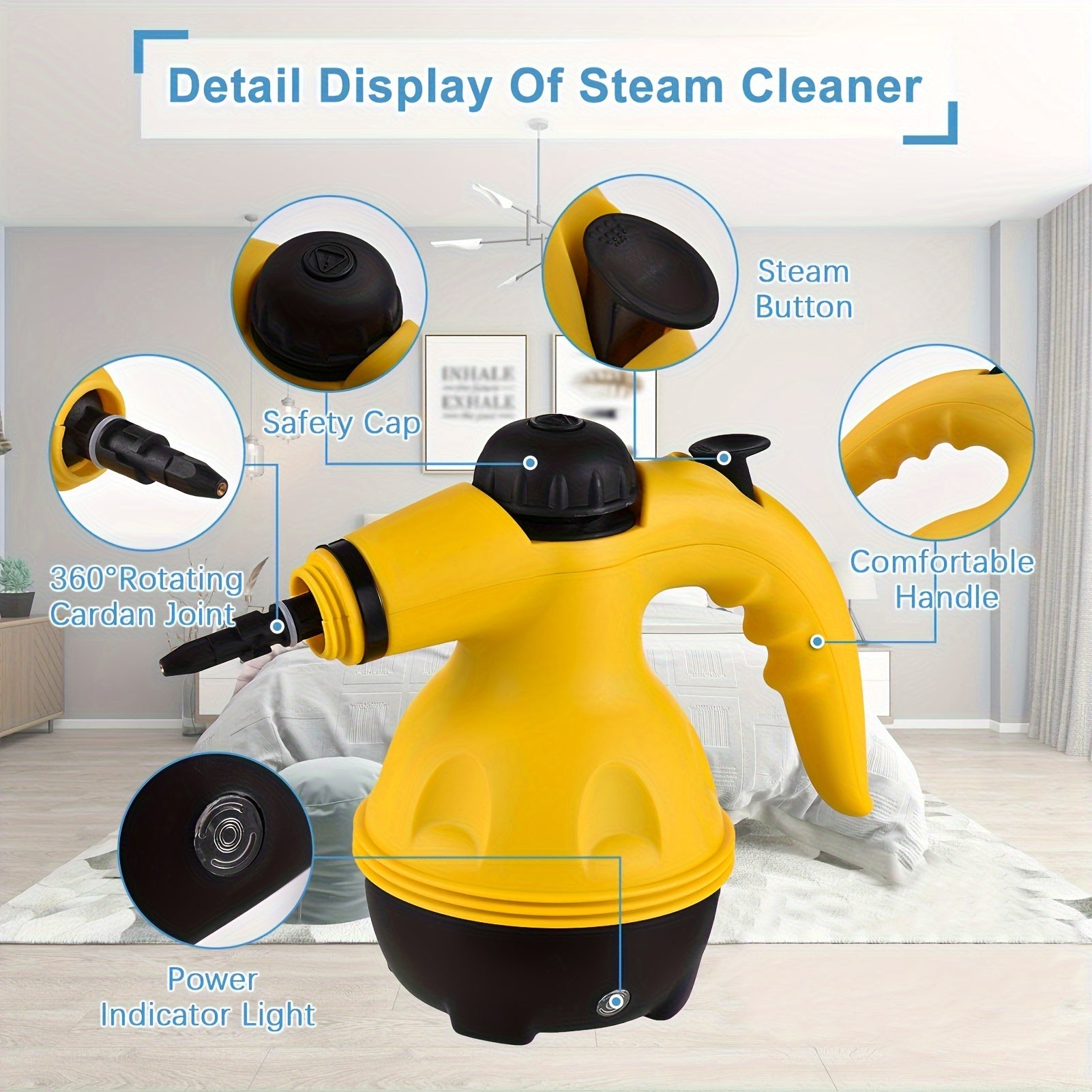 Handheld Steam Cleaner 350ml Pressurized 600W 105°C for Surfaces and Home Use