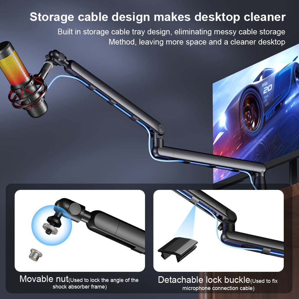 Aluminum Microphone Boom Arm Stand with Desk Clamp Cable Management XLR Compatible for Podcast Streaming Gaming