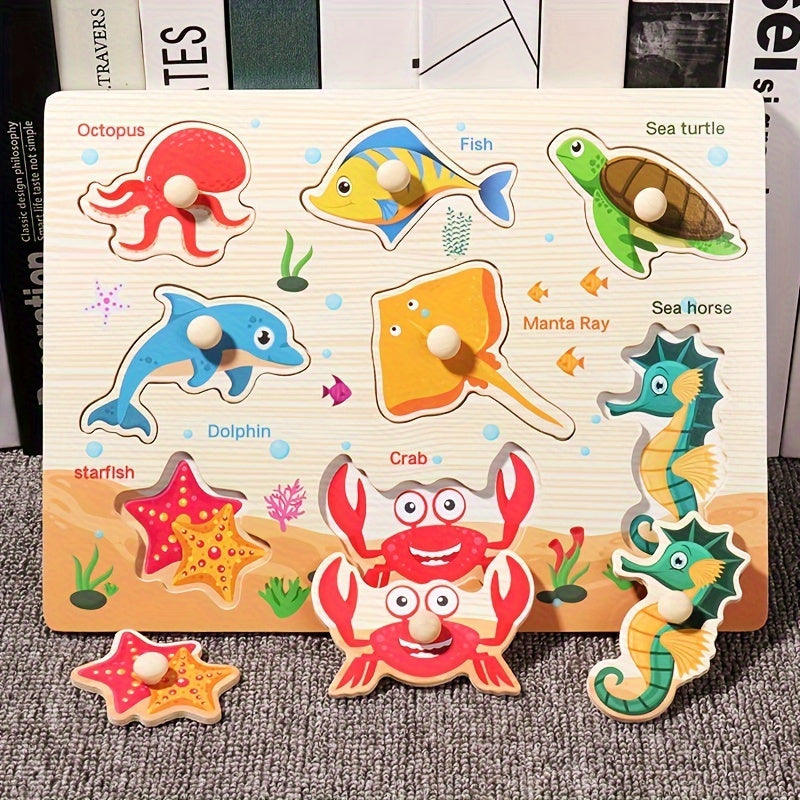 Educational Wooden Puzzle Toy for Recognizing Vegetables Numbers Letters Transportation and Ocean Animals