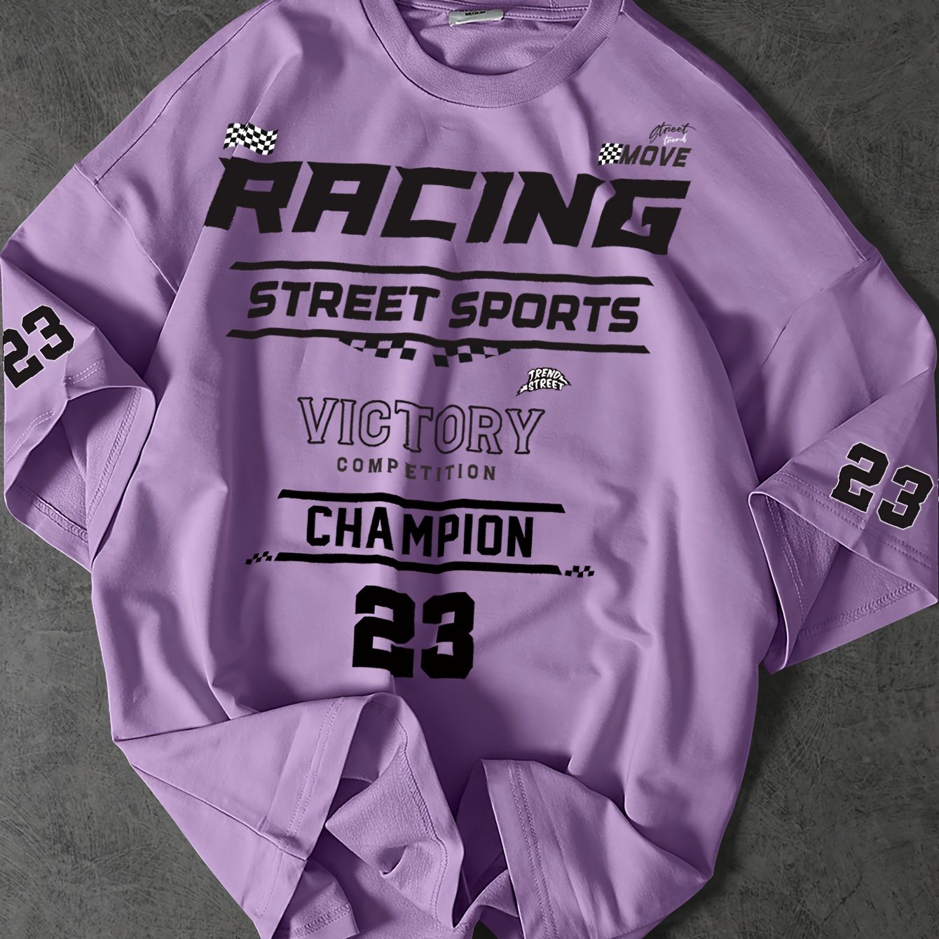 Camiseta casual de poliéster para hombre de cuello redondo con estampados de números y letras