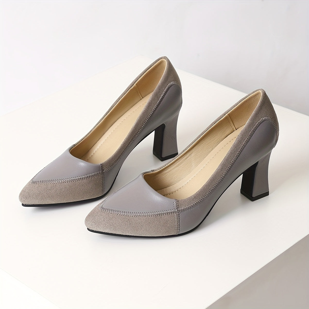 Women’s Spring Pointed Toe Mary Jane Heels Synthetic Cover Embroidery Gray