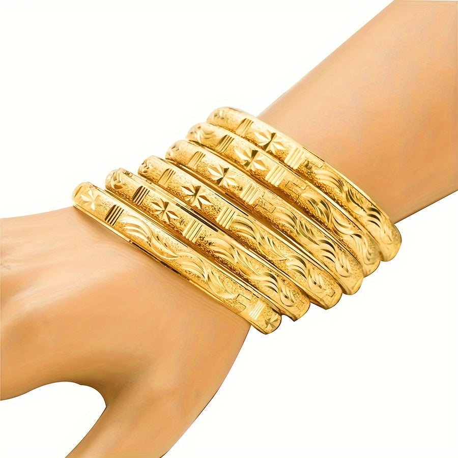 Gold-Plated Copper Bangle Bracelet for Women Elegant Carved Design Daily Wear Wedding Jewelry